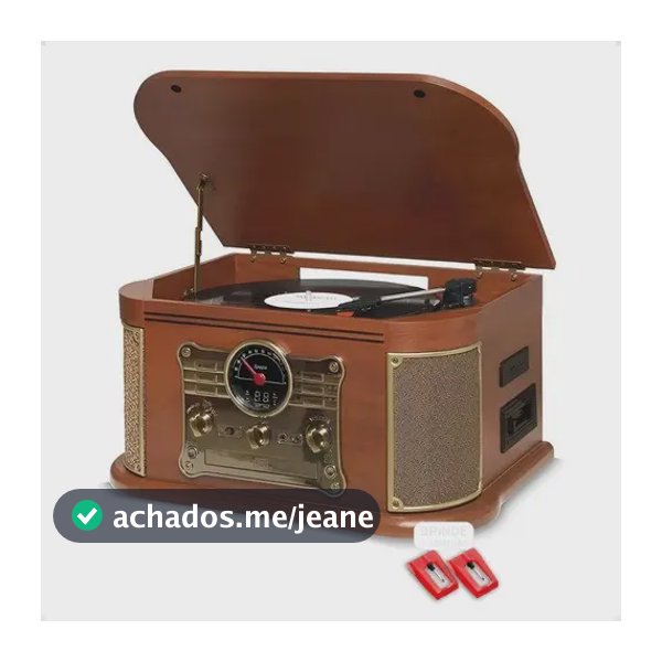 Vitrola Retro Olga Som 7 Funções Marrom com Bluetooth e Agulhas Extras