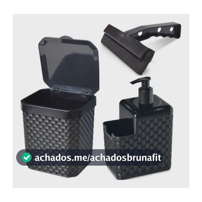 Kit Pia 3 Peças Lixeira Porta Detergente Esponja E Rodo Pia