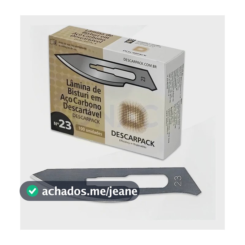 100 Lâminas de Bisturi em aço Carbono, número 23, Descarpack