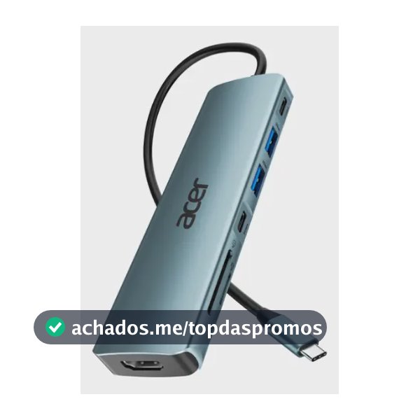Hub Usb Odk360 com cabo tipo-c 7 em 1 power Até 90 watts Acer cor prateado