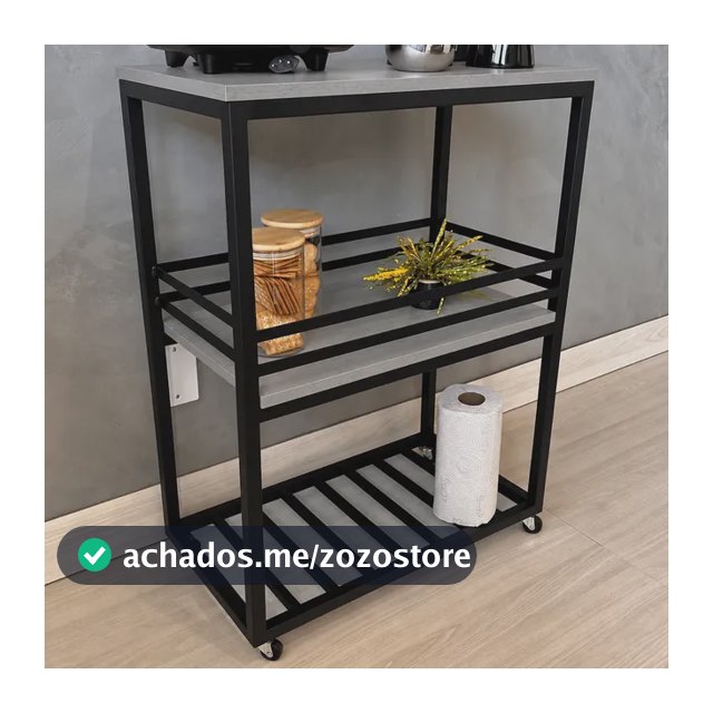 Carrinho Adega De Sala Industrial Ferro E Mdf Preto/ Mdf Cinza Urban
