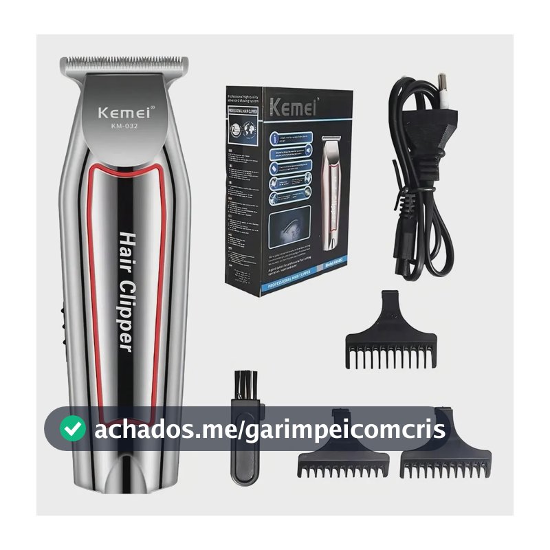 Máquina De Acabamento Cabelo Barba Sem Fio Kemei Titânio Km-032 Cinza-claro 5v