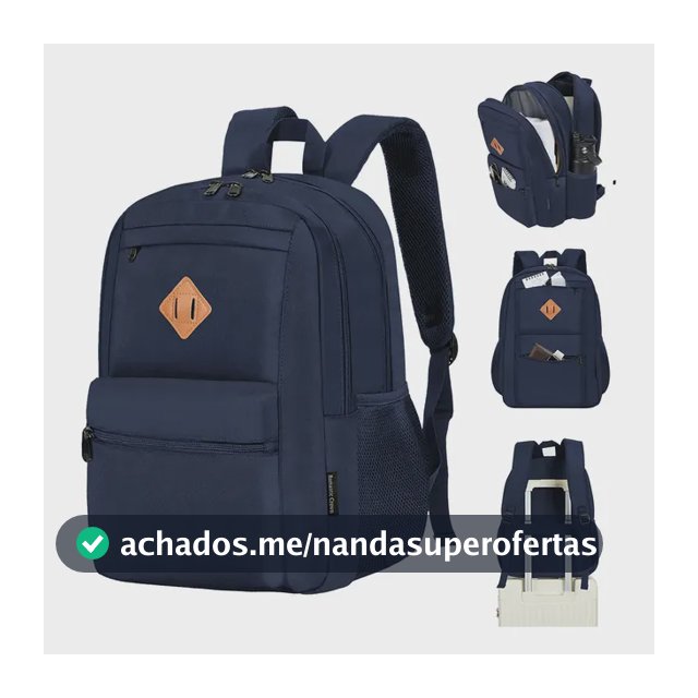 Mochila Notebook Impermeavel Escolar Reforçada Portátil Azul-marinho Poliéster