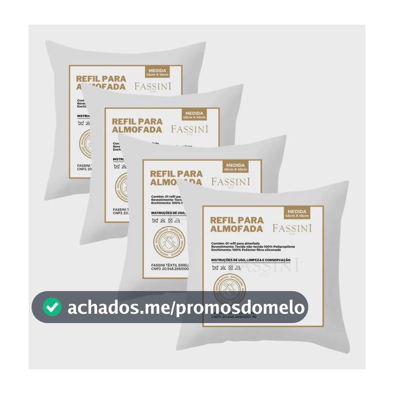 Kit 4 Enchimentos Recheio Almofadas Refil 45x45 Branco Liso