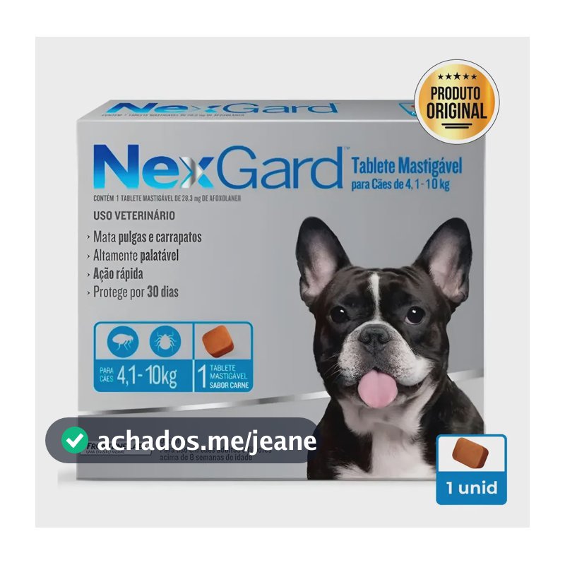 Nexgard Cães 4 A 10kg Antipulgas Carrapatos 1 Tablete Azul