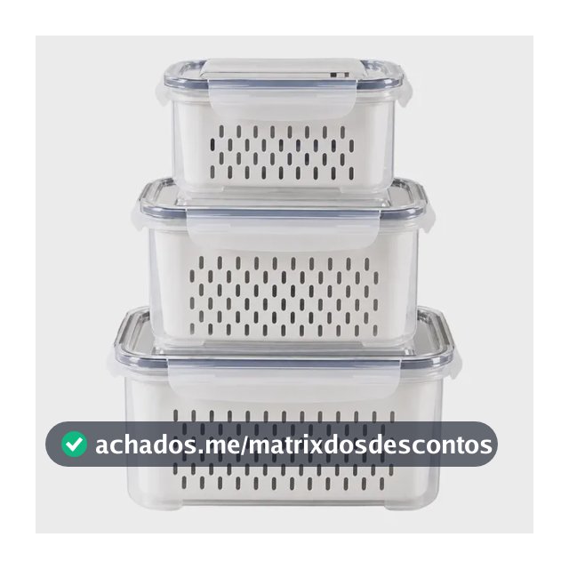 Kit 3 Organizadores Geladeira Alimentos Vegetais Com Tampas Branco