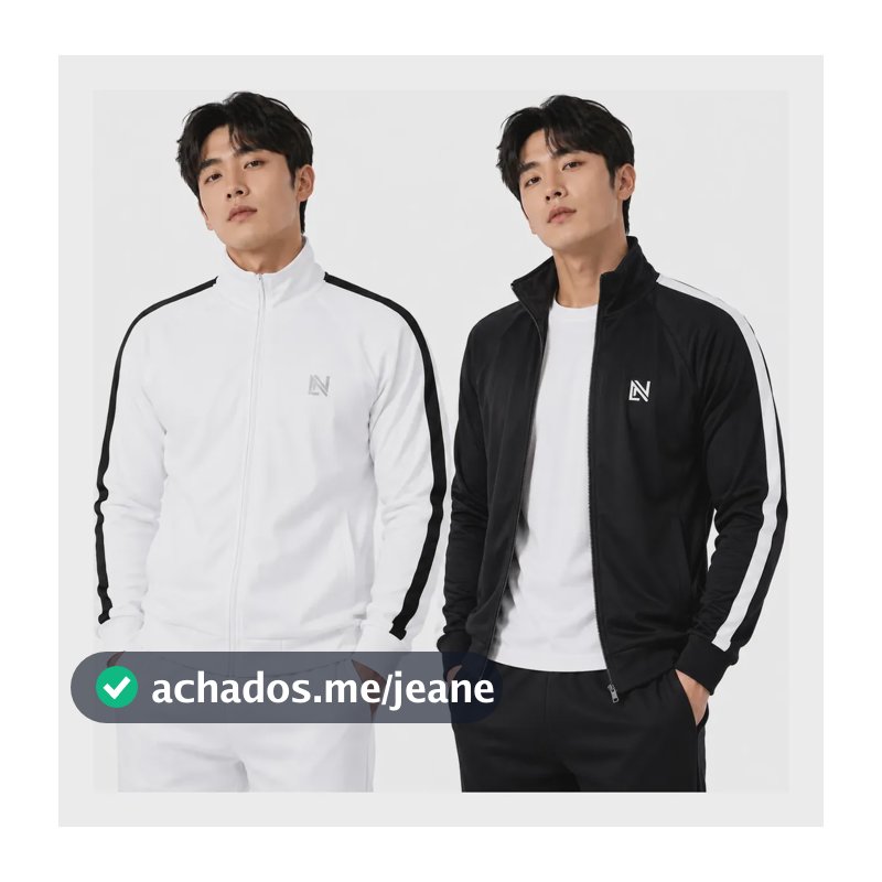 Kit 2 Jaqueta Blusa Masculina Academia Zíper Flanelad 1 Preto E 1 Branco M Liso