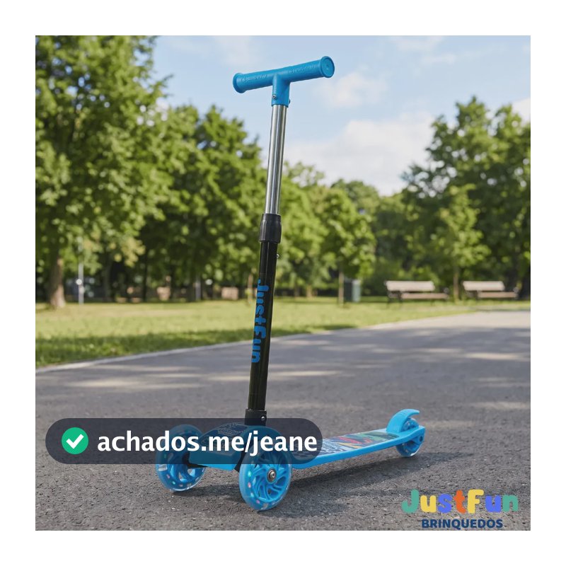 Patinete Infantil 3 Rodas De Led Dobrável Scooter Crianças JustFun Brinquedos Cor Azul