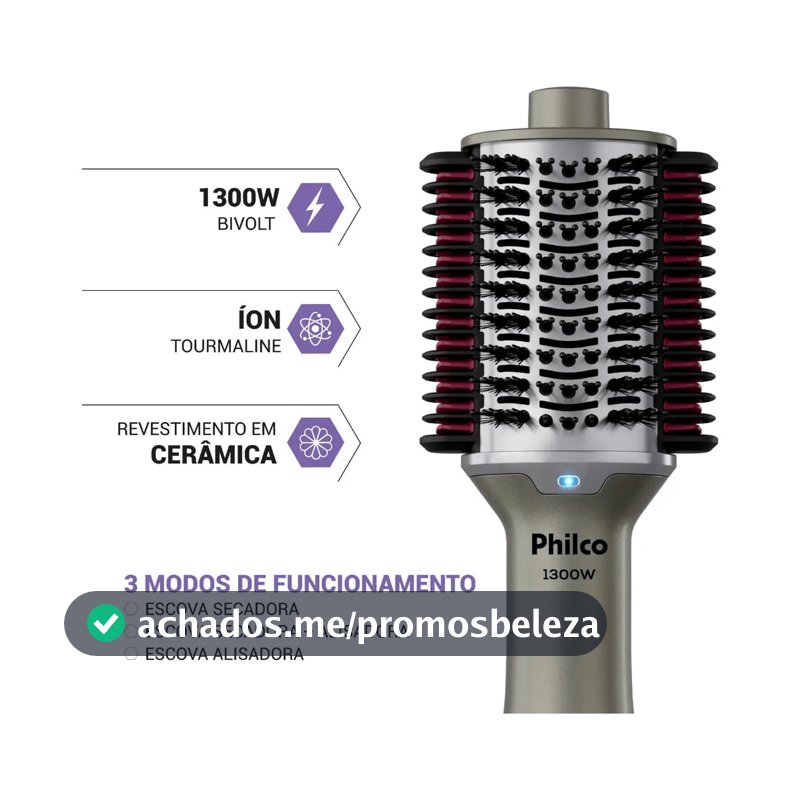 Escova Secadora Pes30 Multicerdas 4 Em 1 1300w Philco Bivolt Prateado