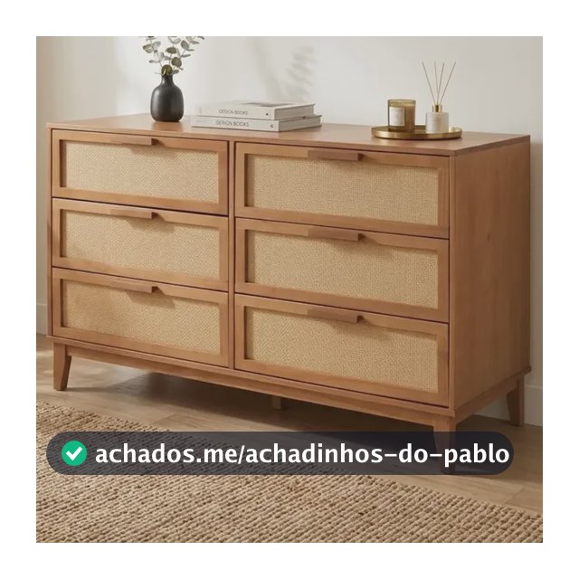 Cômoda 6 Gavetas Palhinha Slim Madeira Maciça Caramelo Marrom-escuro