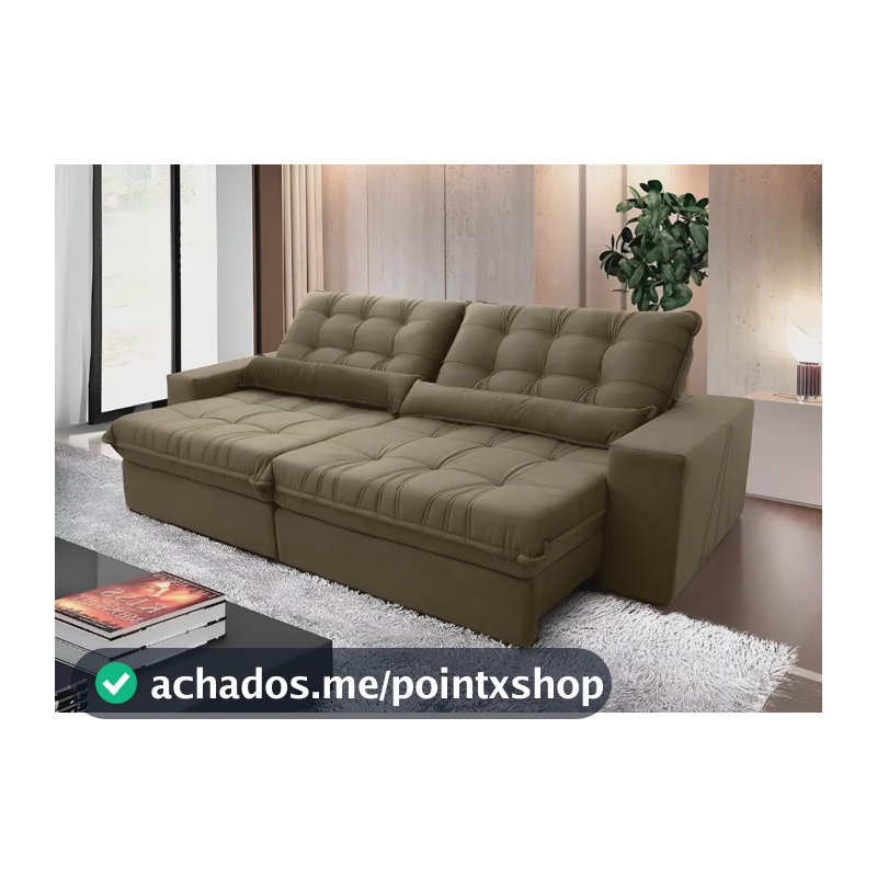 Sofá Retrátil reclinável Zurique 2,70m Velut Bege con Molas King House
