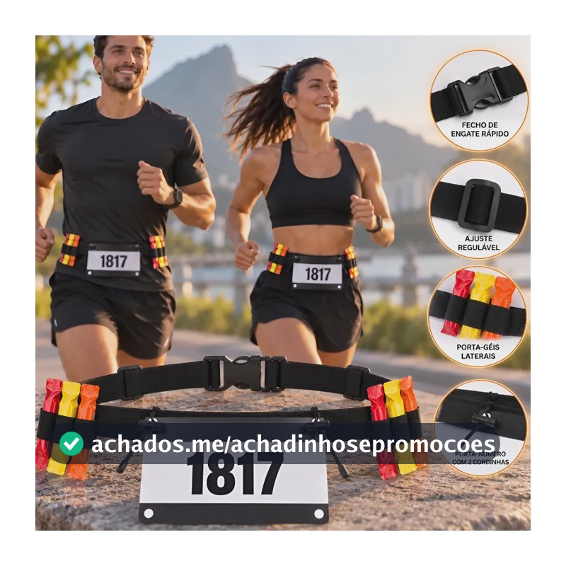 Cinto Porta Numero Para Corrida Triathlon Ciclismo Carbo Gel Preto