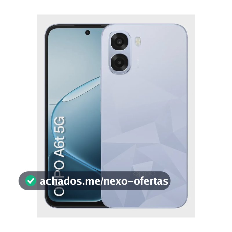 Smartphone OPPO A6t 5g 256gb, 8GB RAM Física e 16GB RAM Virtual, Bateria gigante de 6500 mAh, AI Câmera 50MP, Tela 120Hz, NFC, IP64 - Azul Cristal