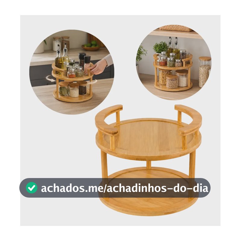 Organizador Giratório 2 Andares Suporte Bambu Cozinha Casa Bambu