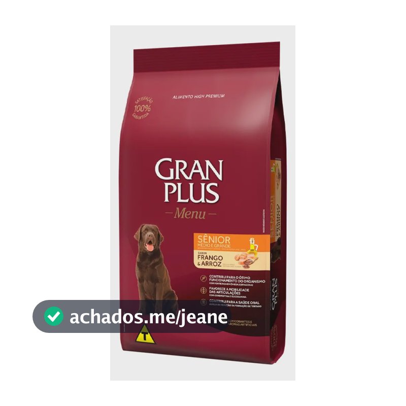 Ração Seca Gran Plus Menu Cães Sênior Médio/Grande Frango Arroz 15kg
