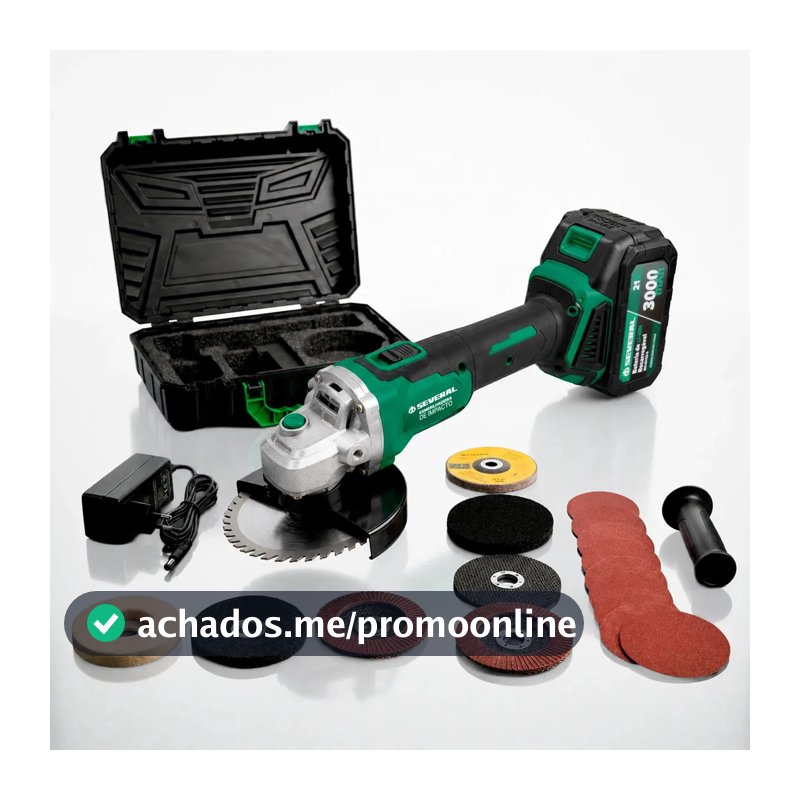 Esmerilhadeira Angular Several Importados Lixadeira Potente Corte Fácil 21v Bateria Ferramenta Completa Verde