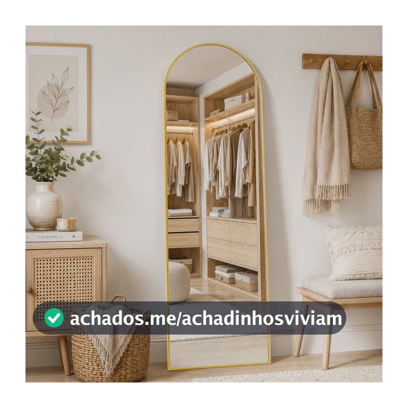 Espelho De Chão Corpo Inteiro Arco 15040cm Moldura Metálica Dourado