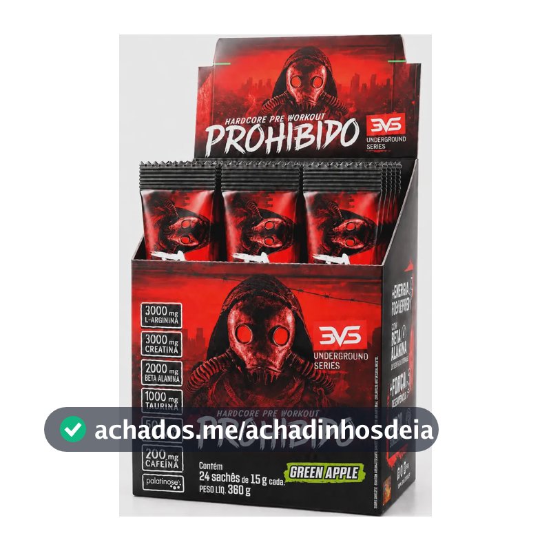 PRÉ TREINO PROHIBIDO 24 Sachês dose individual com 15g cada - Sabor: Green Apple - Fórmula Exclusiva com 11 ingredientes