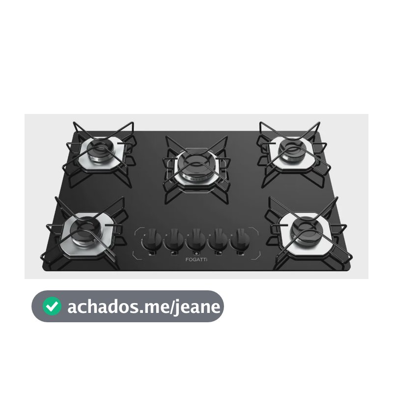 Cooktop Fogatti Ori de 5 Bocas a Gás de Embutir com Mesa em Vidro Preto