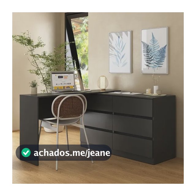 Mesa Diretor Em L 120cm C/ 6 Gavetas Flex Multimóveis Mp6030 Preto
