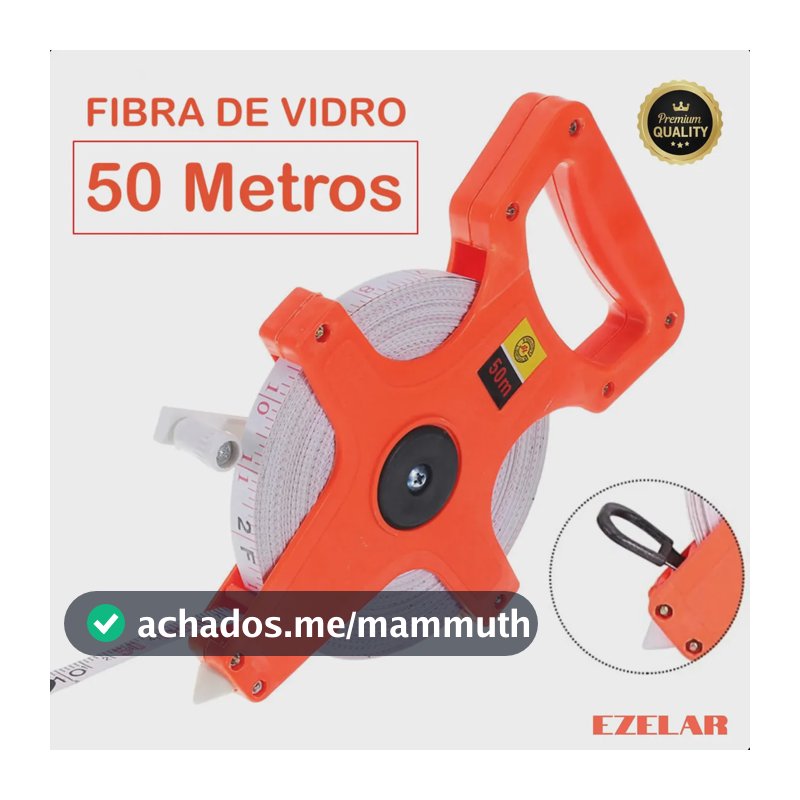 Trena De 50 Metros Fibra de Vidro Profissional Caixa Aberta Manivela Fita de Medição Longa Resistente 50m X 14mm para Construção Obras e Uso Externo Ezelar