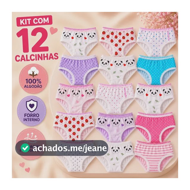 Kit 12 Calcinhas Infantil Menina Algodão Atacado Promoção