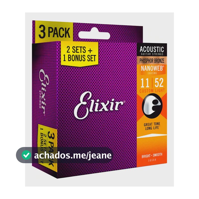 Pack 3 Encordoamento Elixir Violão 011 Phosphor Bronze 16544