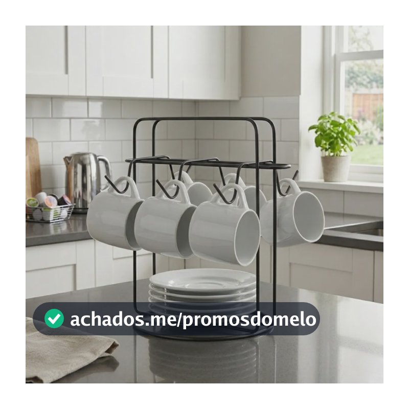 Suporte Organizador Para Xícaras E Pires De Café E Chá Preto Quadrado
