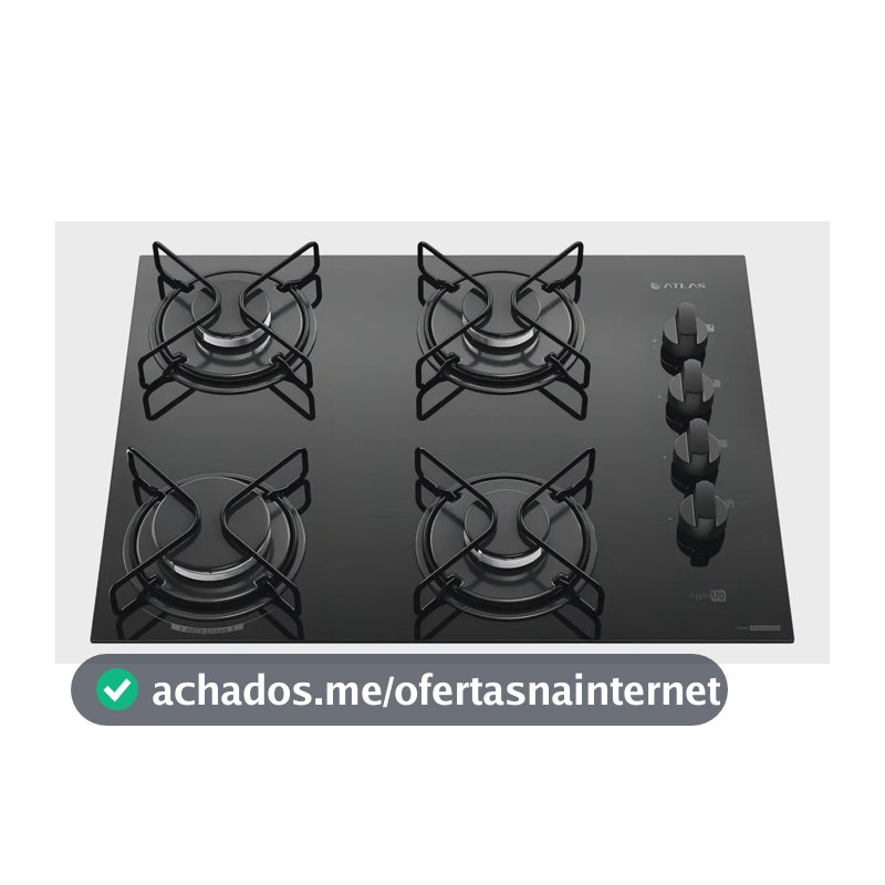 Cooktop 4 Bocas Atlas Agile Up Mesa Vidro Mega Chama Bivolt