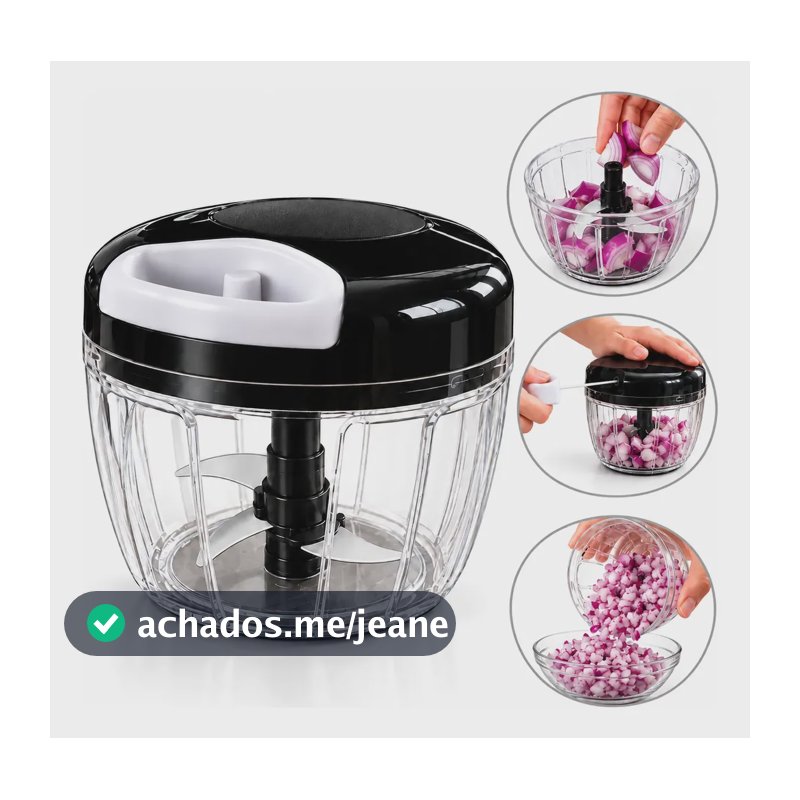 Processador Manual 500ml Triturador 3 Lâminas De Alimentos Preto