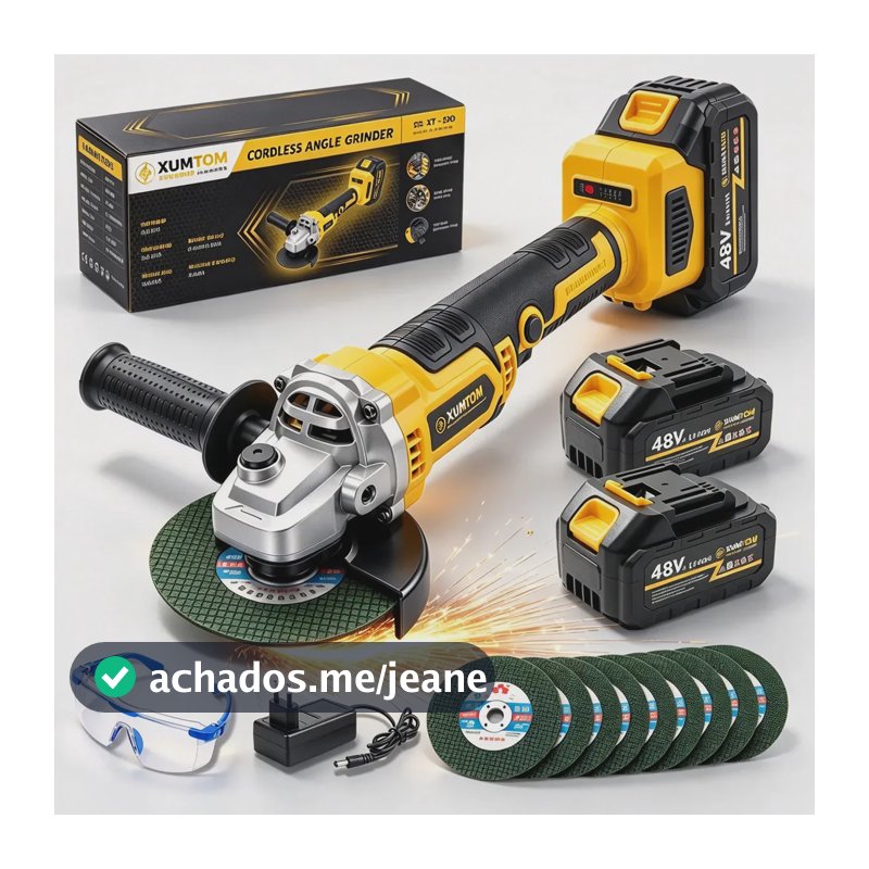 Esmerilhadeira Lixadeira Angular 48V sem fio 11000rpm Brushless 2 Baterias 10 lâminas de serra
