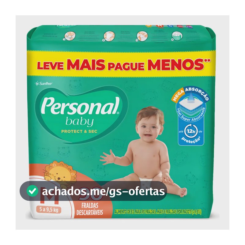 Fralda Protect & Sec 90 Unidades Tamanho Médio Personal Baby