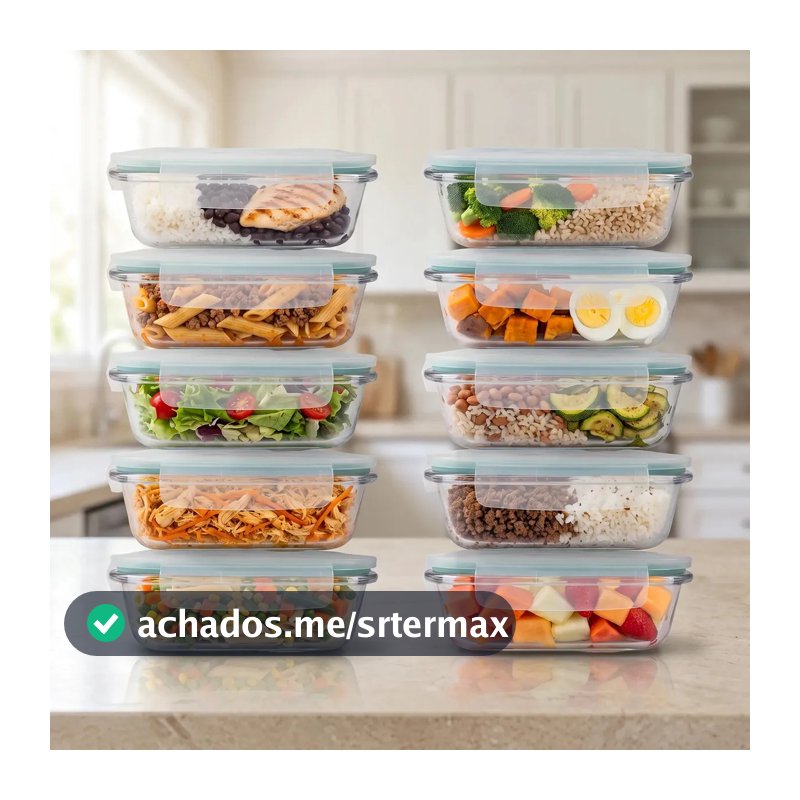 Kit 10 Potes Herméticos Vidro Alto Borossilicato Tampa 4 Travas Marmita Forno Micro-ondas Airfryer Freezer 640ml Zelvi