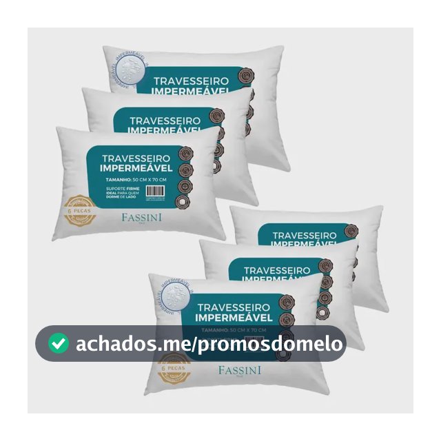 Kit 6 Travesseiros Antialérgico Impermeável 50x70 Lavável  Branco