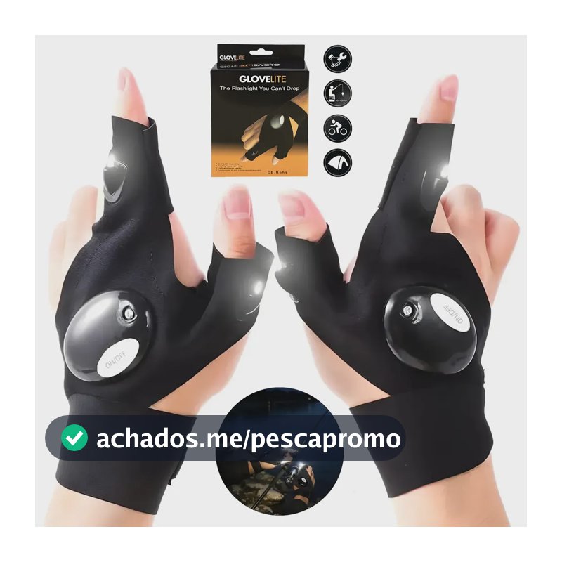 Luva com Lanterna LED Impermeável para Pesca, Reparos e Trabalho – Mugueo