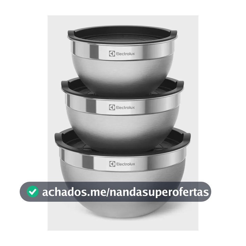 Electrolux Kit 3 Bowls Tigelas de Aço Inox com Tampa Plástica, 1,4L, 2L e 2,6L
