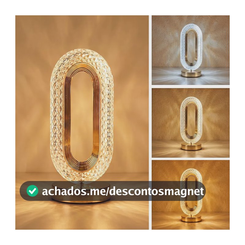 Abajur Luminária De Mesa 3 Tons Led Cristal Quarto Decoração Dourado Transparente