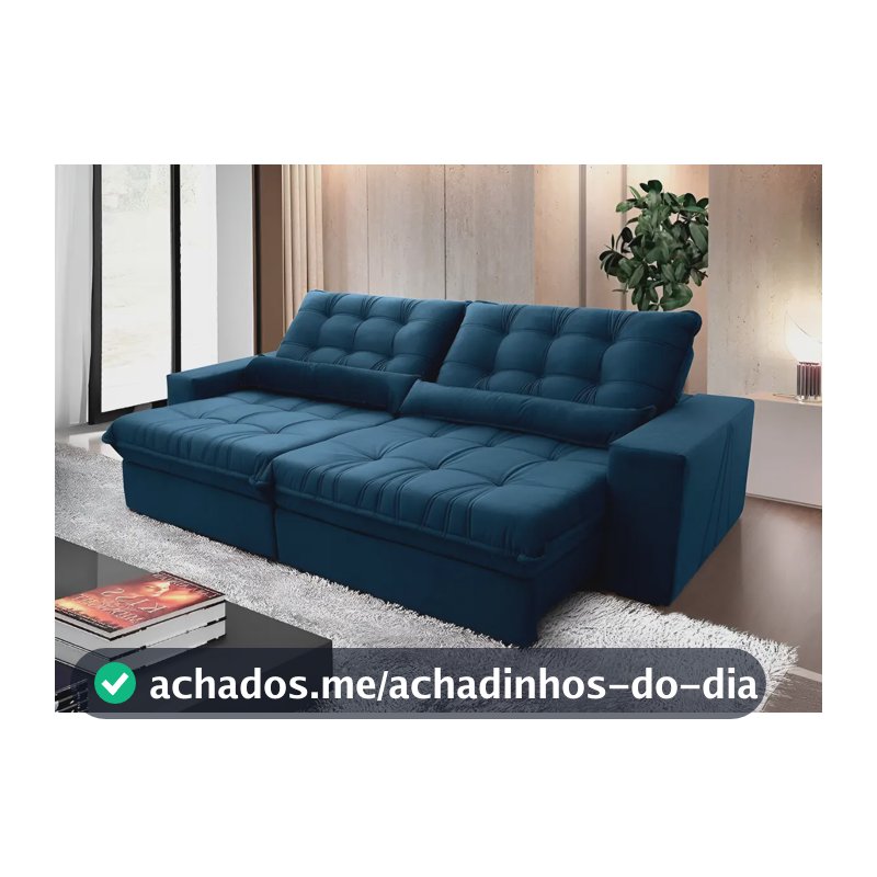 Sofá Retrátil/reclinável Zurique 2,50m Velut Azul C/ Molas King House