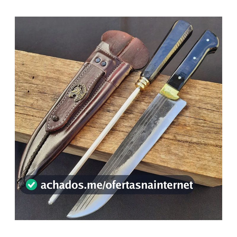 Faca E Chaira Formiga Lâmina Com Listras Kit Churrasco 10''