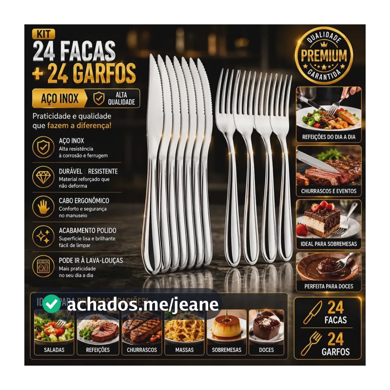 Kit 48 Garfo E Faca Em Inox Talheres De Mesa Buffet Cozinha