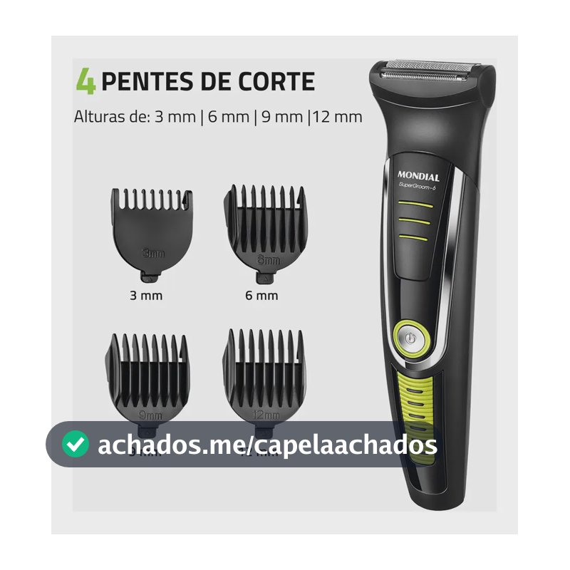 Cortador De Cabelo Mondial Super Groom 6 Bg-04 Melhor Categ Preto/verde