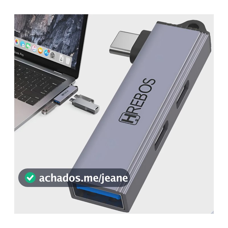 Adaptador Otg Hub 3 In 1 Duplo Usb C Tipo C Usb 3.0 Notebook Cinza-escuro