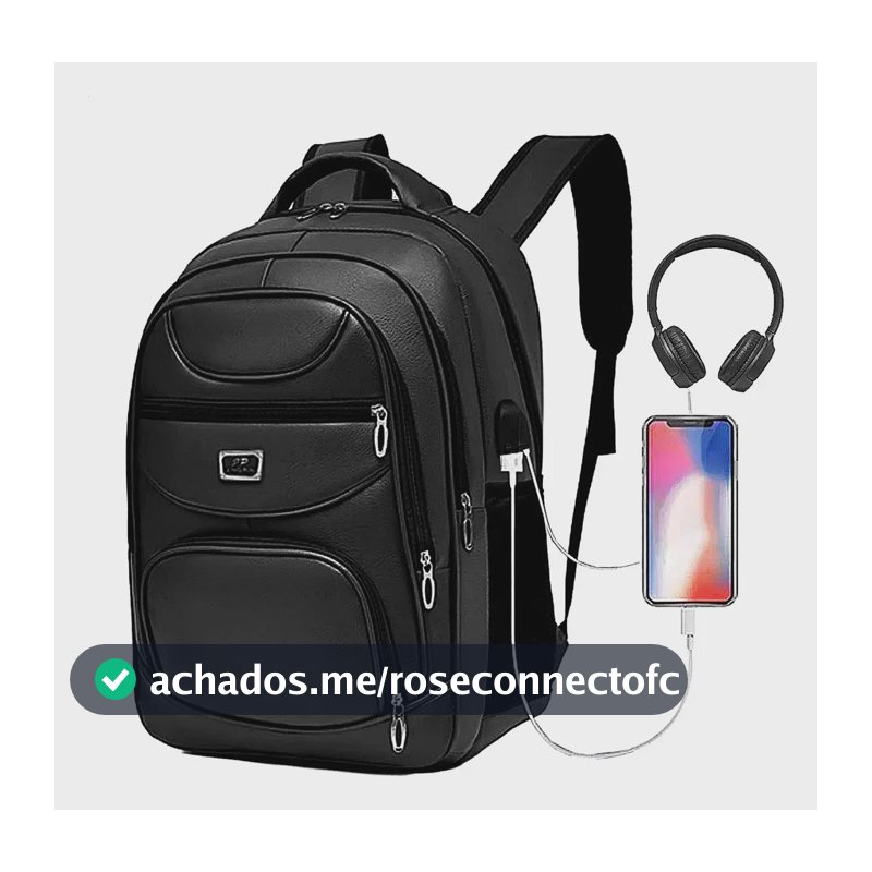 Mochila Couro Masculina Impermeável Reforçada Notebook USB