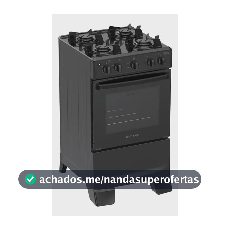 Fogão 4 Bocas Atlas Mônaco Lustro Automático Mesa De Aço Esmaltado Preto