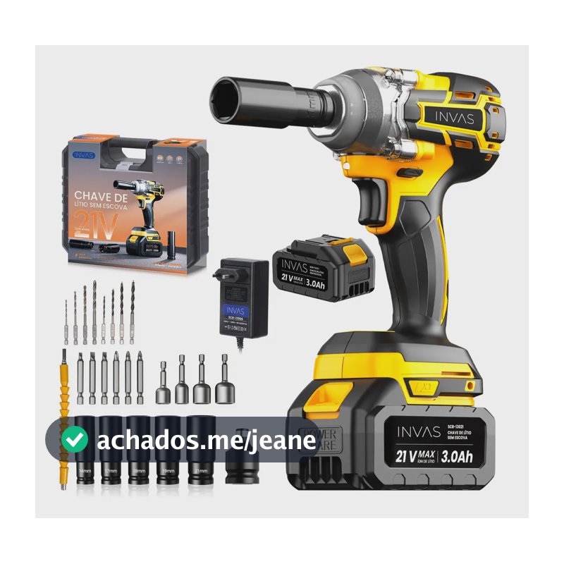 Chave de impacto e Parafusadeira 21V INVAS 2800 Rpm A bateria 3000mah