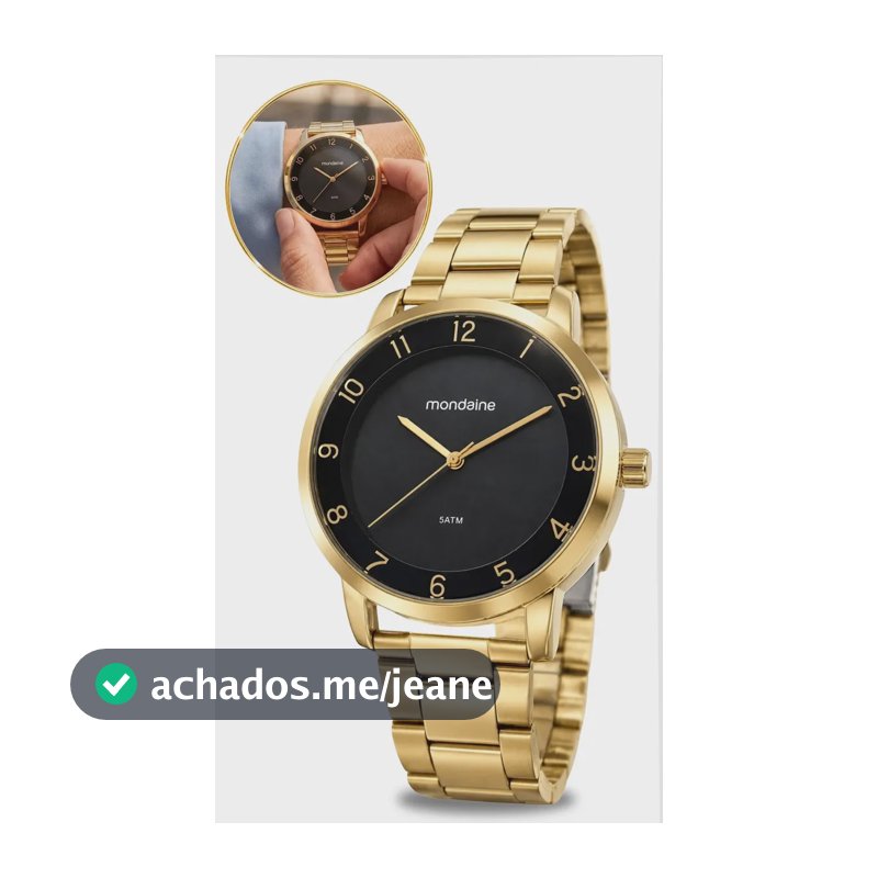 Relógio De Pulso Mondaine Com Corria De Aço Inoxidável Cor Dourado - Fondo Preto