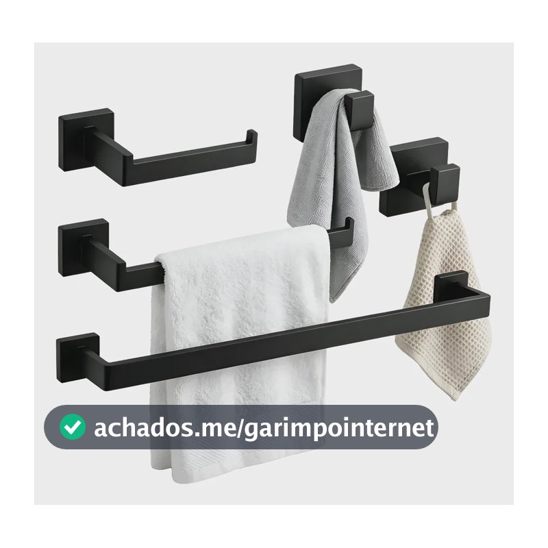Kit Acessórios Banheiro Inox 304 Preto Toalheiros 5 Pcs Preto