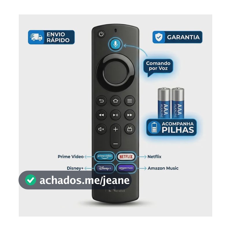 Controle Remoto Com Voz Compatível Amazon Fire Tv Lite Fire Stick 4k Com Pilhas Cor Preto - Marca Redd