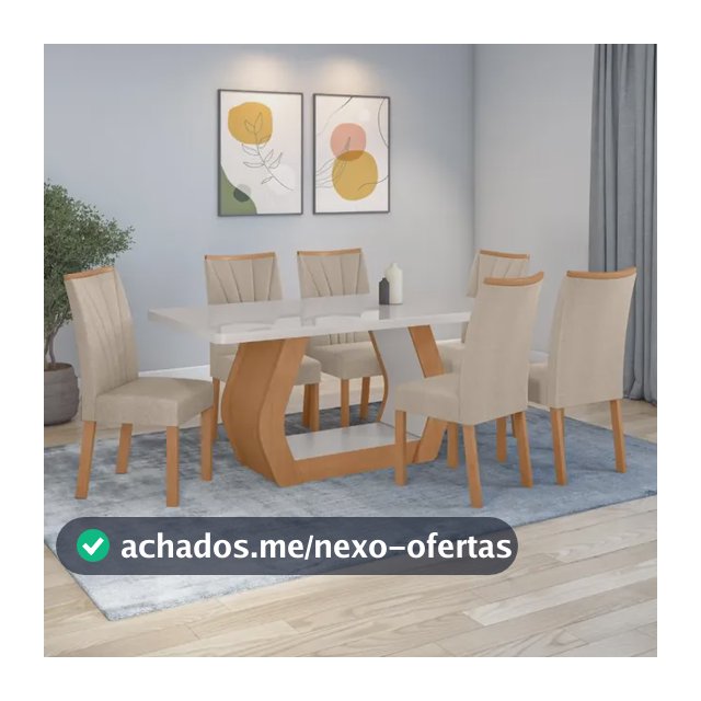 Jogo de Jantar com 6 Cadeiras Confort Linho Rinzai Bege e Mesa Easy Tower de 170x90 cm