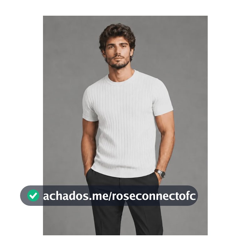 Camiseta De Tricô Canelada Masculina Manga Curta Leve Básica Branca G